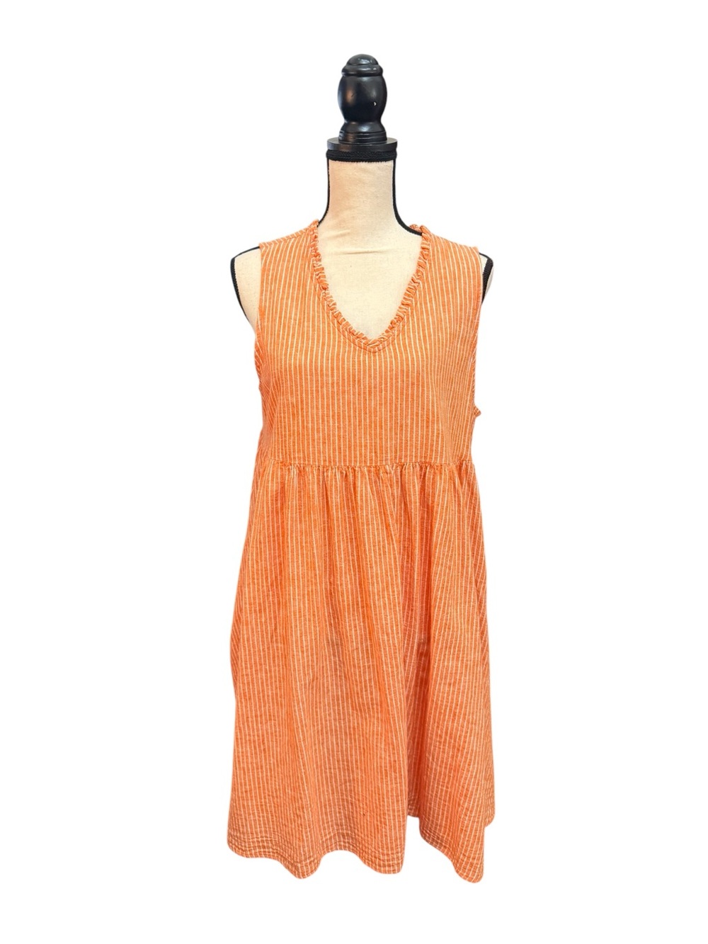 NWT St. John's Bay Sleeveless Orange/White Striped A-Line w/Pockets Women's L